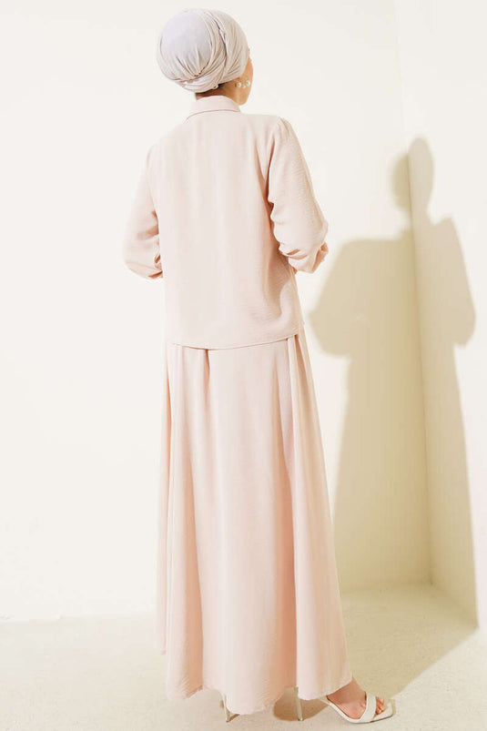 Abito Ayrobin in due pezzi con gonna a perle e tasca beige