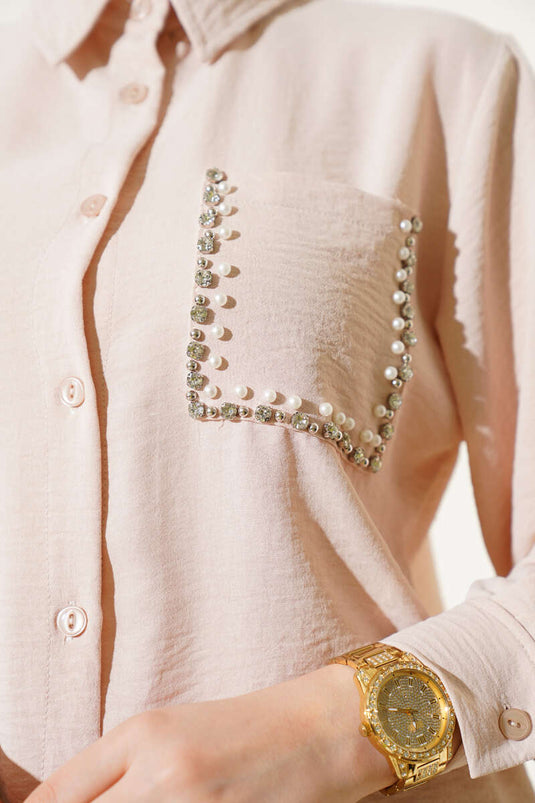 Abito Ayrobin in due pezzi con gonna a perle e tasca beige