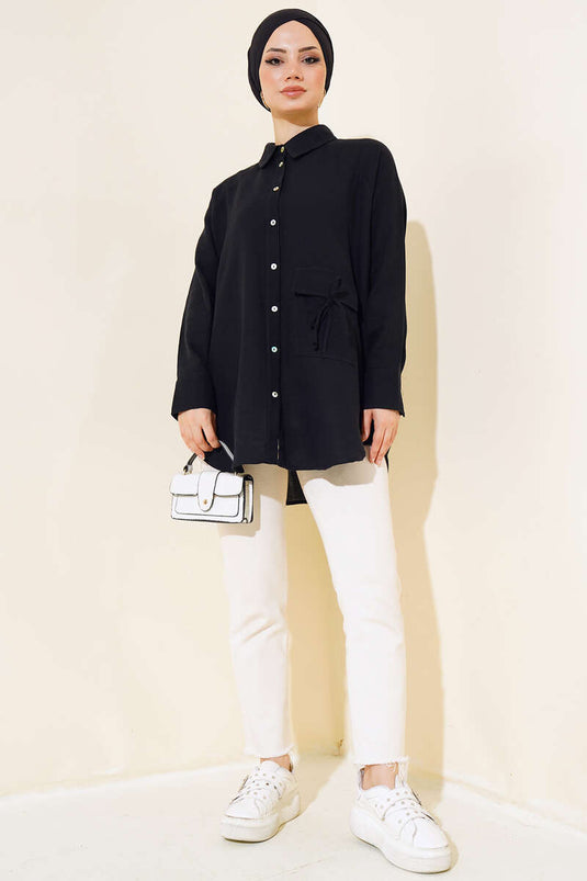 Spitzenhemd mit Taschenbezug, Schwarz