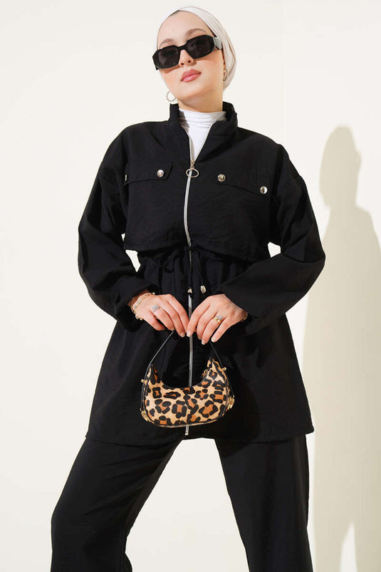 Ensemble deux pièces avec poche et tunnel de taille noir