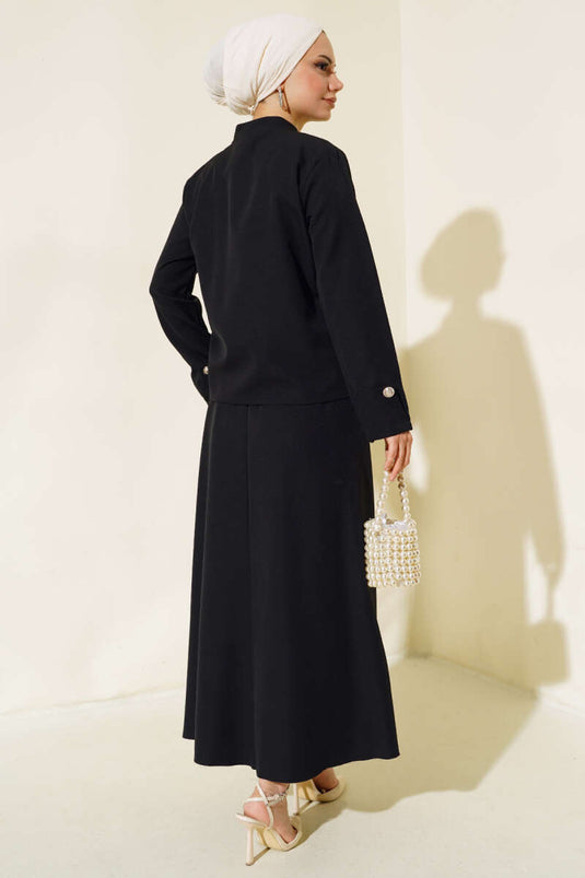 Costume Double Détaillé À Rabat De Poche Noir