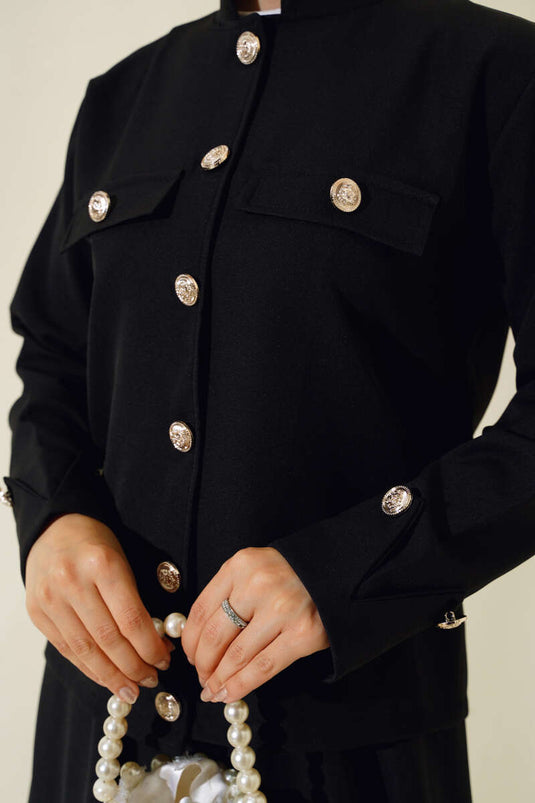 Costume Double Détaillé À Rabat De Poche Noir