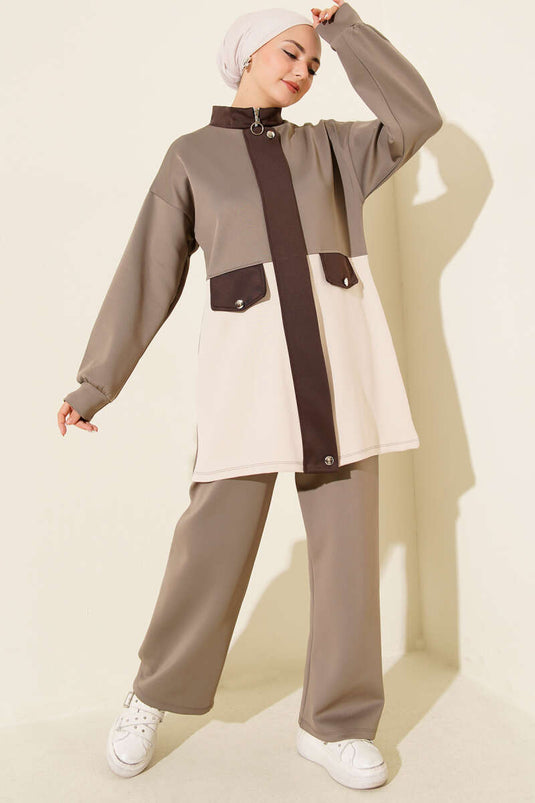 Combinaison de plongée deux pièces en vison avec rabat de poche détaillé