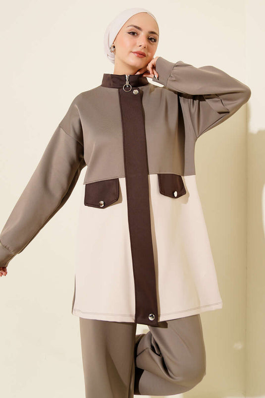 Combinaison de plongée deux pièces en vison avec rabat de poche détaillé