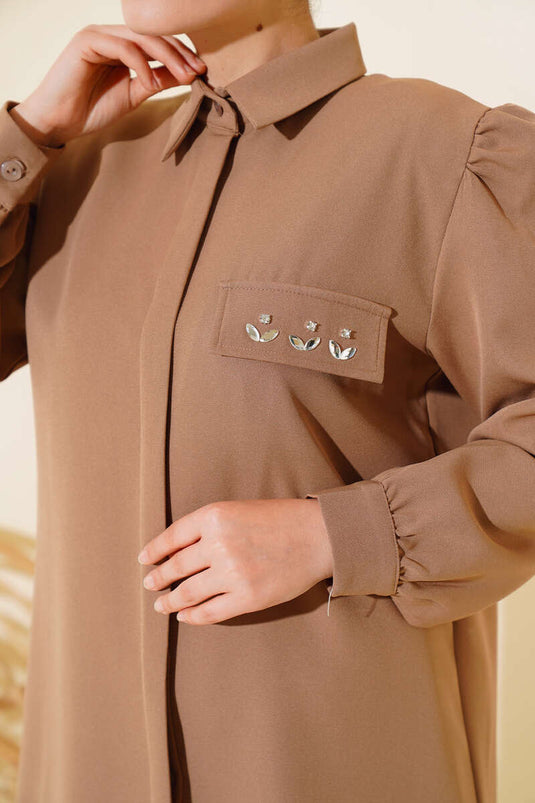 Cap Cover Stone Detailed Two-Piece Set Beige