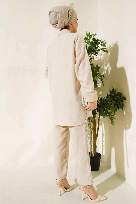 Candle Covers with Pearl Decoration Linen Double Set Beige