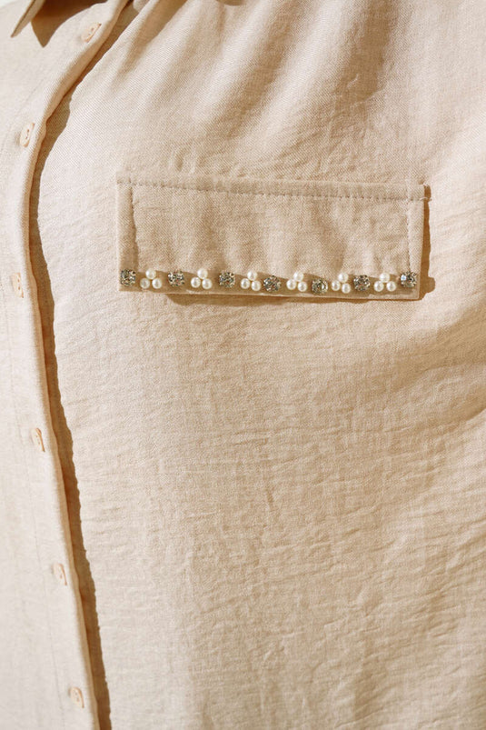 Candle Covers with Pearl Decoration Linen Double Set Beige