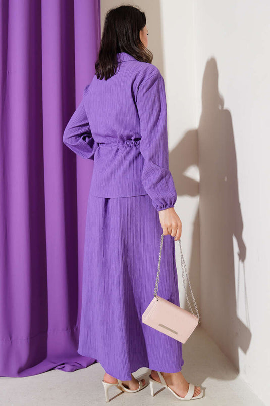 Pocket-Flap Waist Tunnel Skirted Bürümcük Suit Lilac