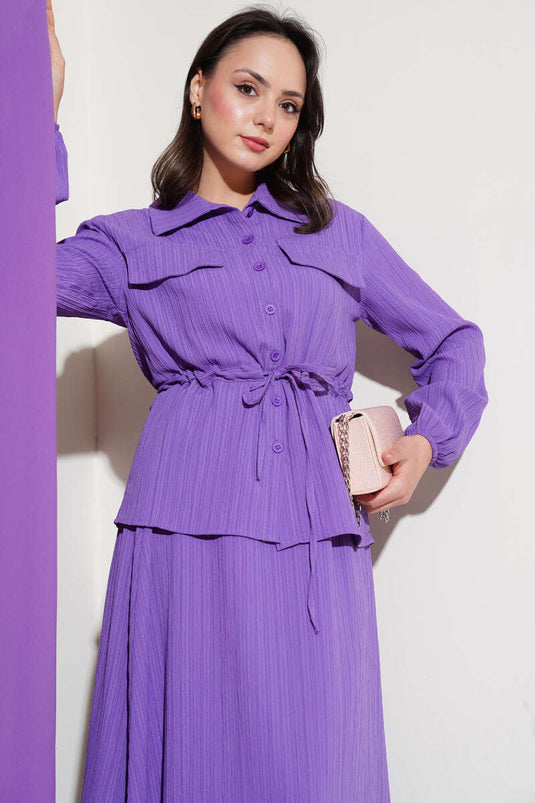 Pocket-Flap Waist Tunnel Skirted Bürümcük Suit Lilac