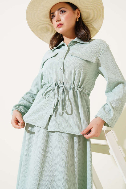 Combinaison portefeuille à taille basse et poches rabattues, couleur menthe