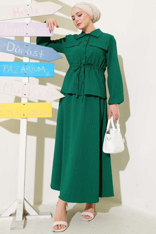 Cep Kapaklı Bel Tünelli Etekli Bürümcük Takım Zümrüt