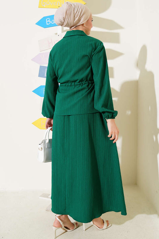 Cep Kapaklı Bel Tünelli Etekli Bürümcük Takım Zümrüt