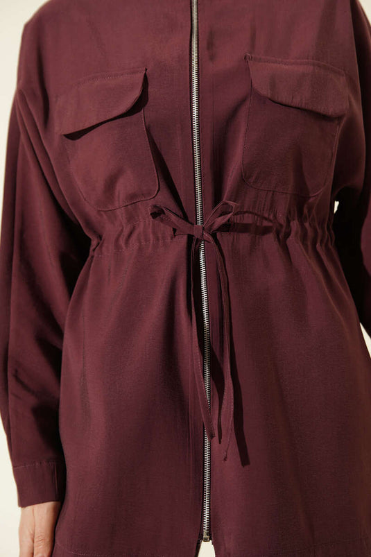 Burgundy Modal Two-Piece Set with Pocketed Waist and Tunnel Waistband