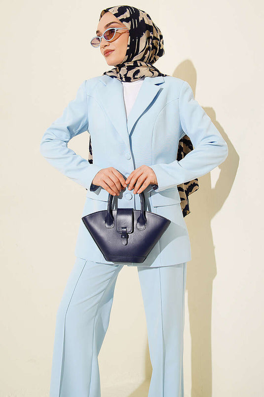 Two-Piece Set with Blazer Jacket and Patch Pockets in Baby Blue