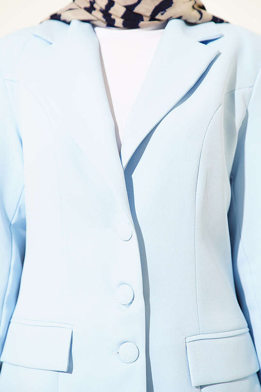 Two-Piece Set with Blazer Jacket and Patch Pockets in Baby Blue