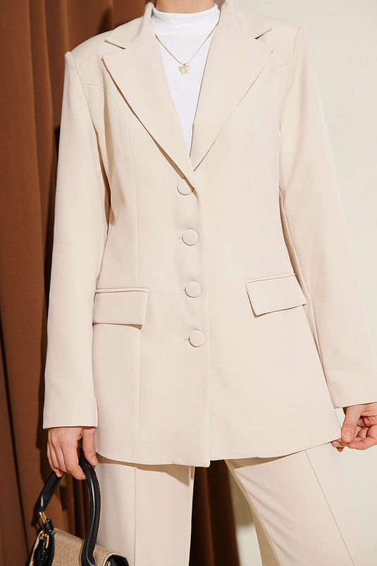 Ensemble deux pièces beige avec blazer à fermeture éclair