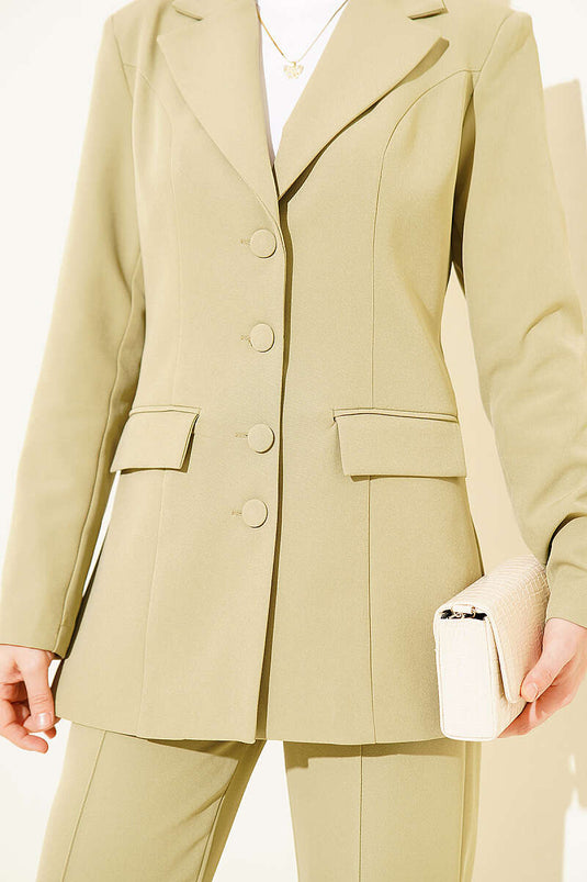 Ensemble deux pièces avec blazer à boutons à capuchon, vert pistache