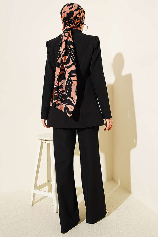 Two-Piece Set with Blazer Jacket and Pocket Flap Black