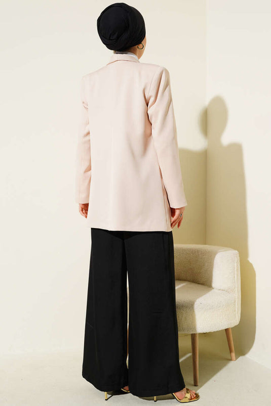 Double-breasted Blazer Jacket with Pocket Flaps, Beige