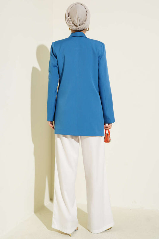 Double-breasted Blazer Jacket with Pocket Flaps in Indigo