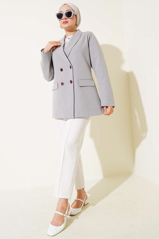 سترة بليزر بأربعة أزرار مع جيوب، رمادي