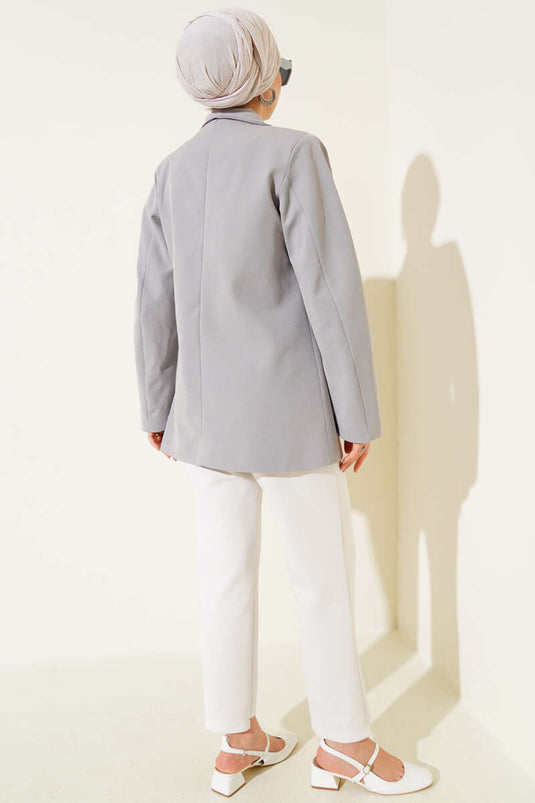 سترة بليزر بأربعة أزرار مع جيوب، رمادي