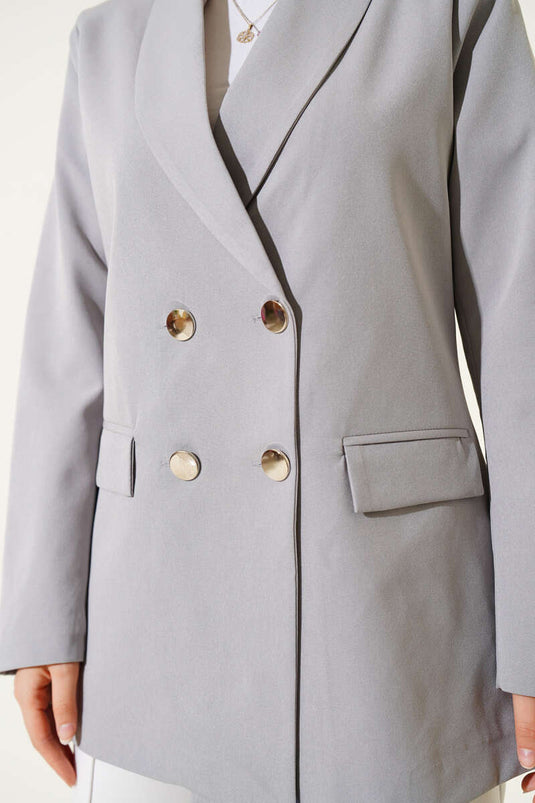 سترة بليزر بأربعة أزرار مع جيوب، رمادي