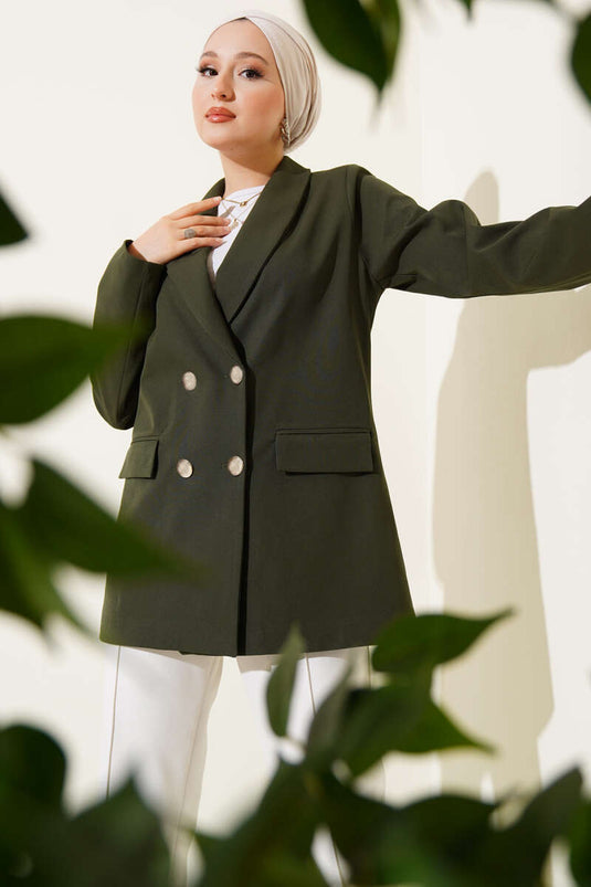 سترة بليزر بأربعة أزرار مع جيوب قابلة للطي - كاكي