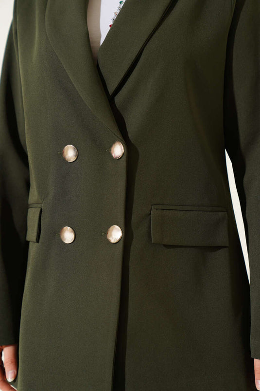 سترة بليزر بأربعة أزرار مع جيوب قابلة للطي - كاكي