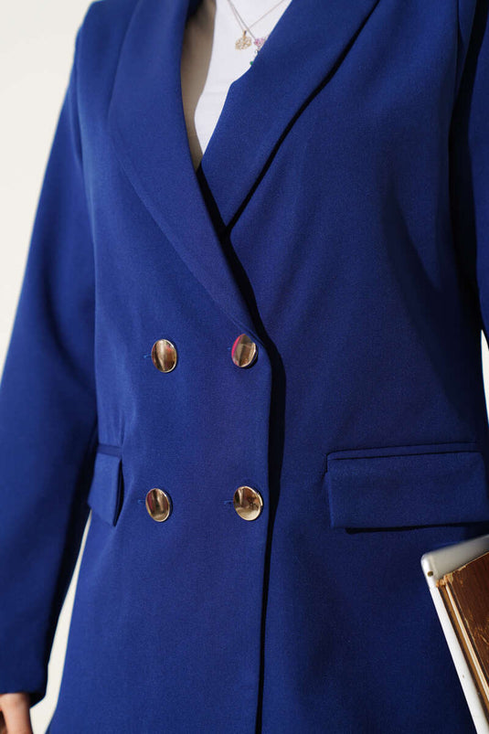 Cep Kapaklı Dört Düğmeli Blazer Ceket Lacivert