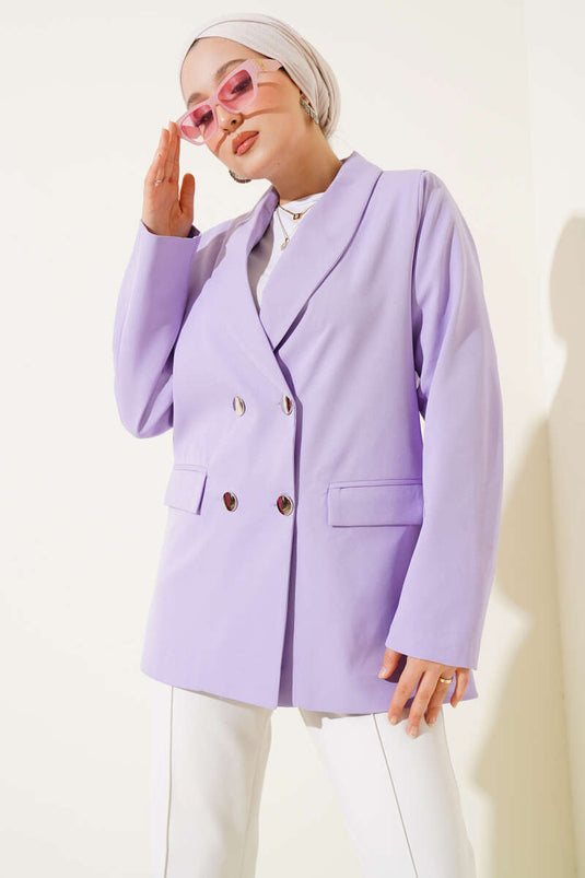 سترة بليزر بأربعة أزرار مع جيوب، لون أرجواني