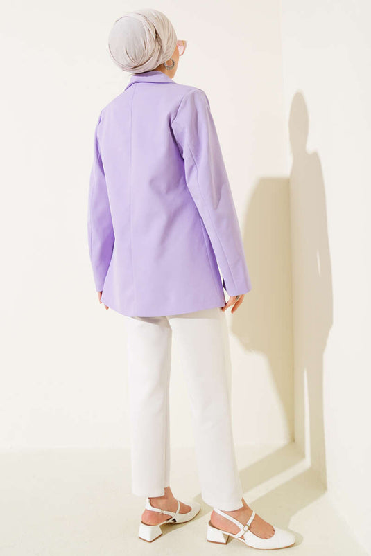 Four-Button Blazer Jacket with Pocket Flaps, Lilac
