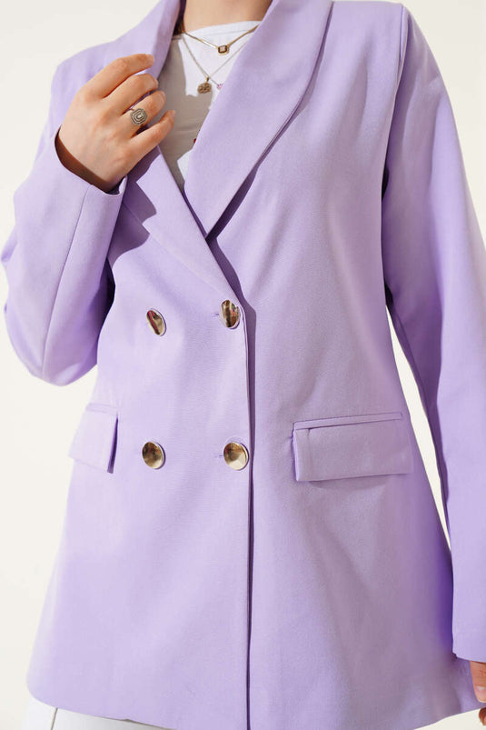 سترة بليزر بأربعة أزرار مع جيوب، لون أرجواني