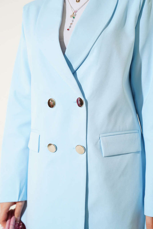 Veste blazer à quatre boutons avec rabats de poche bleu