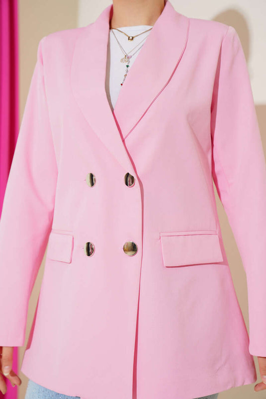 Veste blazer à quatre boutons avec rabats de poche, rose