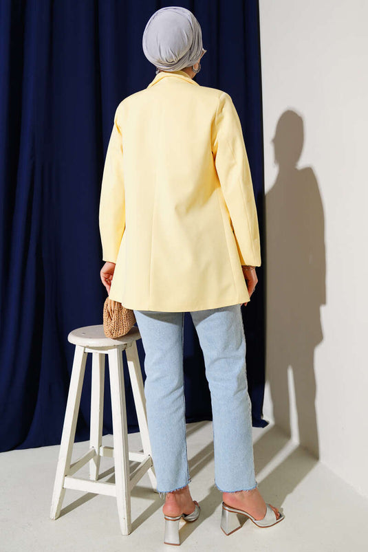 Four-Button Blazer Jacket with Pocket Flaps Yellow