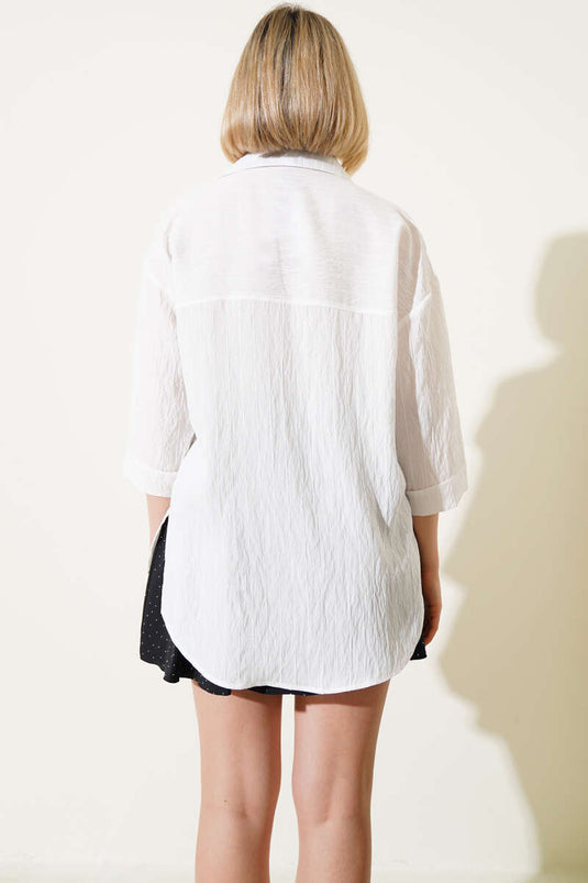 Pocket Flap Poor Sleeve Shirt White