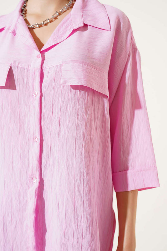 Chemise à manches courtes avec poche à rabat, rose