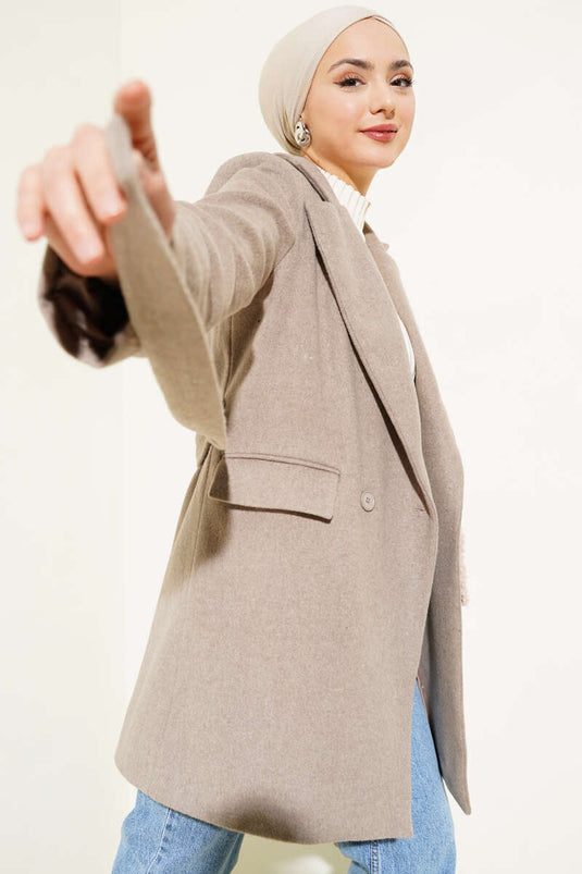 Hooded Coat with Button Closure in Mink