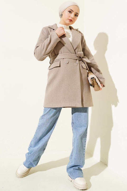 Hooded Coat with Button Closure in Mink