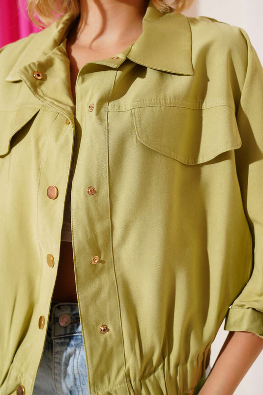 Veste de style britannique à manches à rabat et poches, couleur vert clair