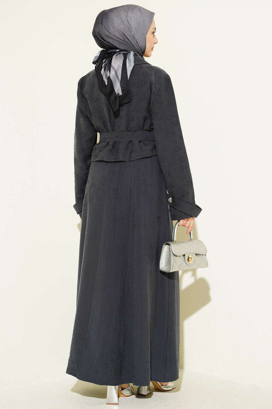 Ensemble robe en tencel anthracite avec ceinture et fermeture éclair sur le côté