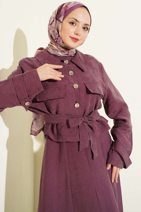 Ensemble robe en tencel avec ceinture et fermeture à glissière, couleur vieux rose