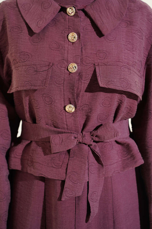 Ensemble robe en tencel avec ceinture et fermeture à glissière, couleur vieux rose