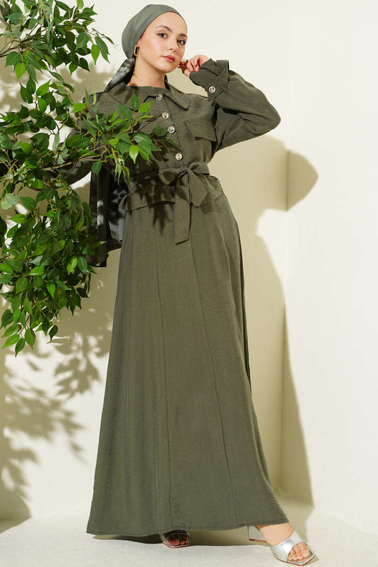 Ensemble robe sans manches en Tencel avec ceinture et fermeture éclair, kaki