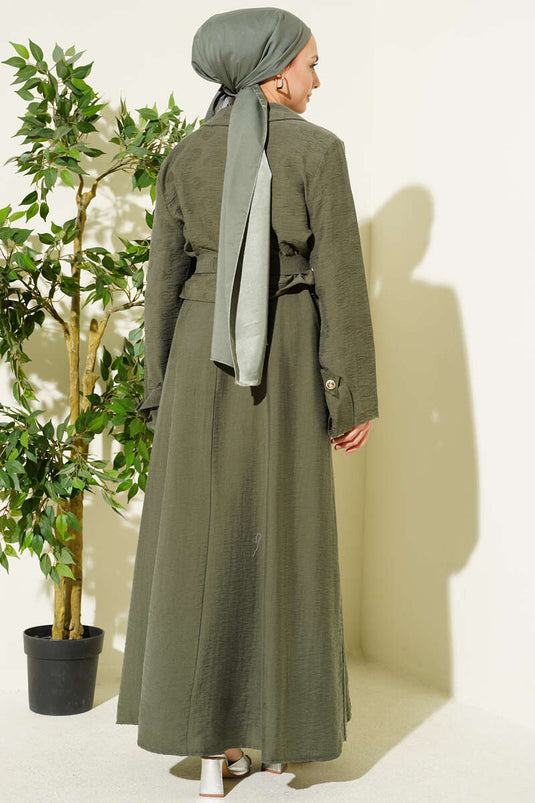 Ensemble robe sans manches en Tencel avec ceinture et fermeture éclair, kaki