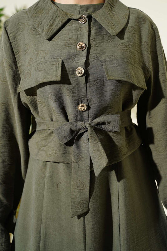 Ensemble robe sans manches en Tencel avec ceinture et fermeture éclair, kaki