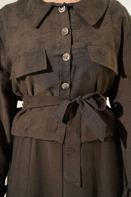 Tencel Pinafore Dress Set with Pocket and Belt, Mink