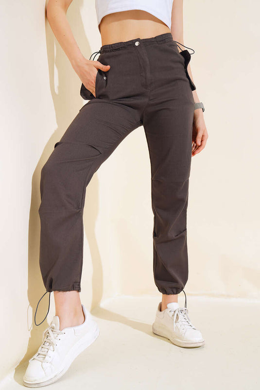 Elasticated Trousers with Pocket Flaps Anthracite