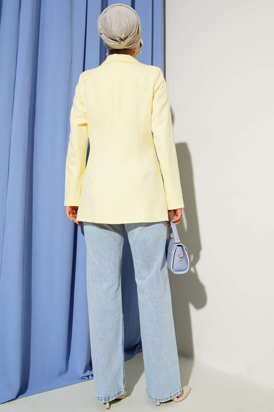 Single-Button Blazer Jacket with Pocket Flaps Yellow